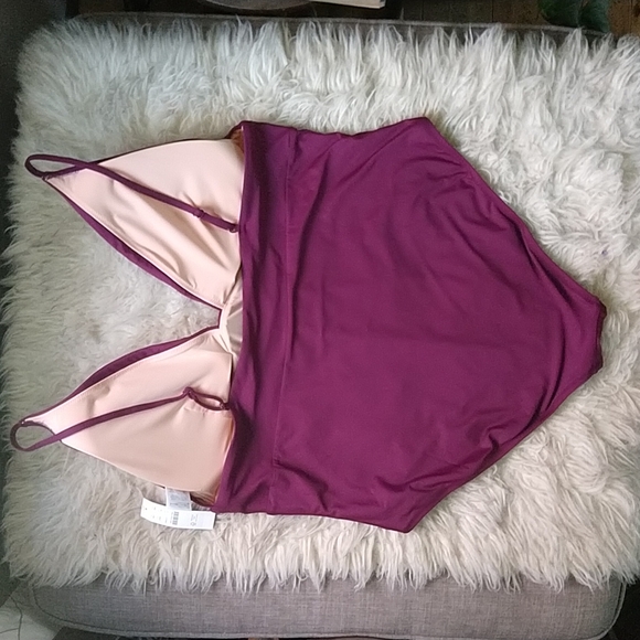 J. Crew Deep V-neck French One Piece Swimsuit Iris Purple Plus Size 22 NWT - Picture 4 of 8